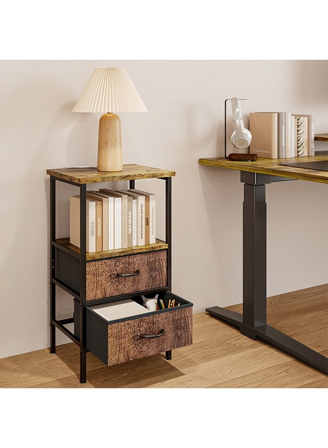 Solerconm Side Table Bedside Table with 2 Fabric Storage Drawers for Bedroom Living Room Dorm Night Stands for Small Space - Image 5