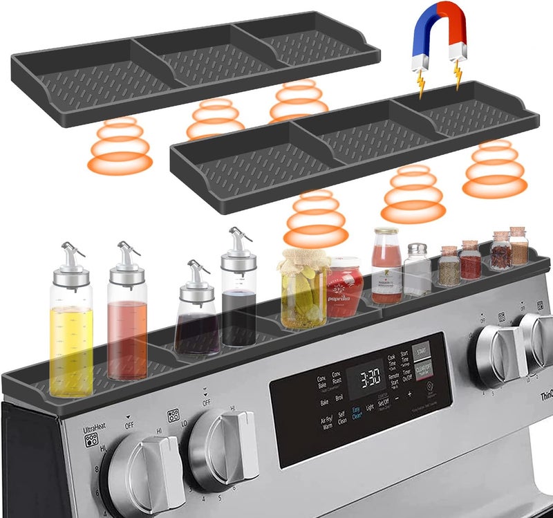 Hydream Stove Top for Silicone Shelf,30 Inch Magnetic Shelf Over the Stove Spice Rack,Kitchen Shelf for Above Stovetop Organizer Magnet Flat Back of Stove-Dark Grey - Image 1