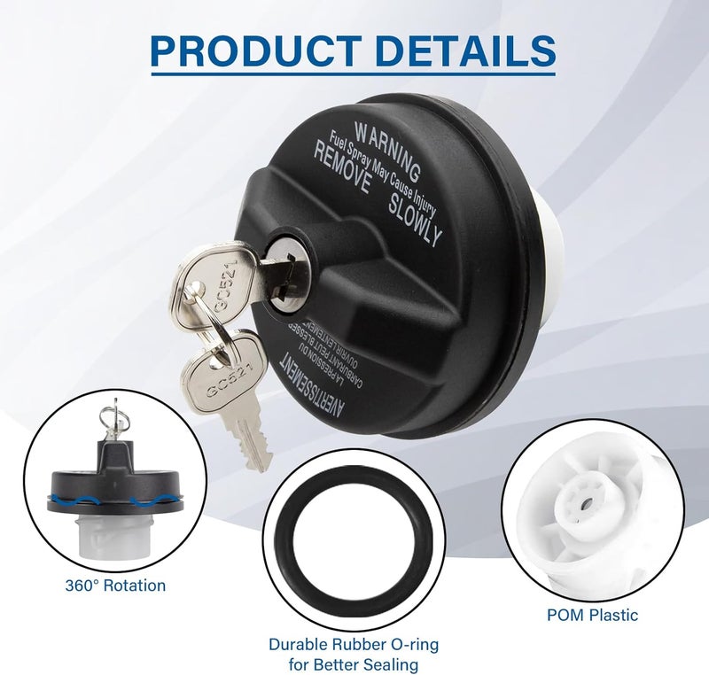 TESHITVLOG Locking Gas Cap, Fuel Tank Cap with Key For Dodge Jeep Ram Cherokee Grand Cherokee Wrangler TJ LJ JK JKU JL JLU JT Liberty Compass,5278655AB,05278655AB Tiered purchase options - Image 4