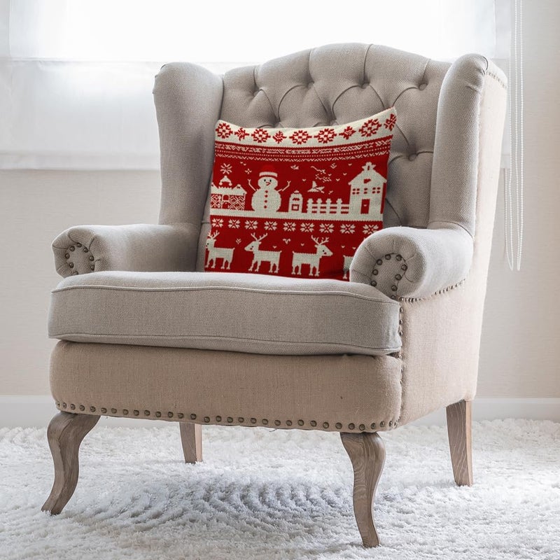 Moslion Snow Pillows Decorative Throw Pillow Cover Case Christmas Snowflake Triangle Snowman Moose Reindeer Pillow Case 18x18 Inch Cotton Linen Square Cushion Cover Happy Father's Day Sofa Bedroom Red - Image 2