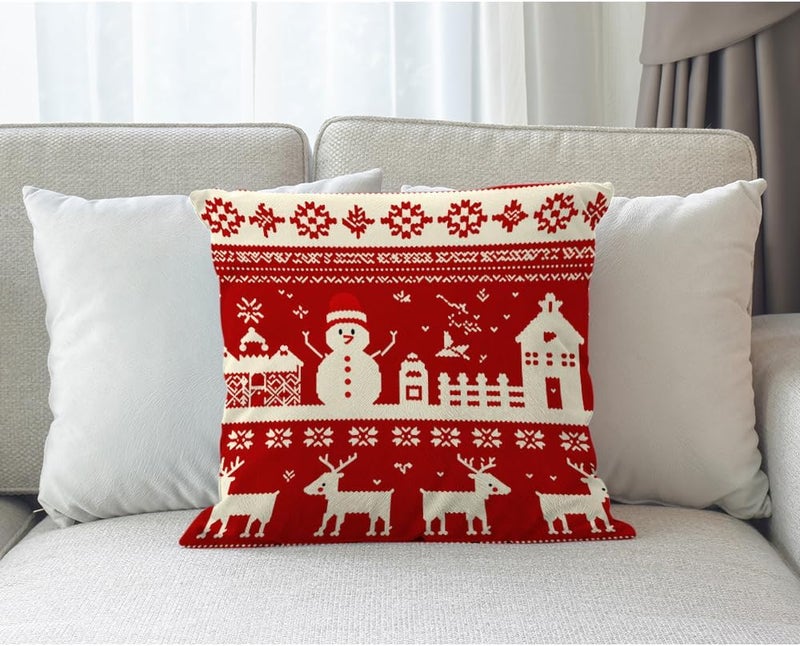 Moslion Snow Pillows Decorative Throw Pillow Cover Case Christmas Snowflake Triangle Snowman Moose Reindeer Pillow Case 18x18 Inch Cotton Linen Square Cushion Cover Happy Father's Day Sofa Bedroom Red - Image 3