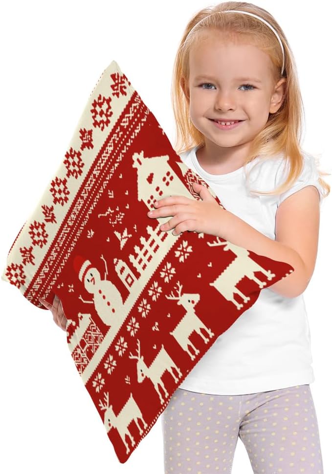Moslion Snow Pillows Decorative Throw Pillow Cover Case Christmas Snowflake Triangle Snowman Moose Reindeer Pillow Case 18x18 Inch Cotton Linen Square Cushion Cover Happy Father's Day Sofa Bedroom Red - Image 4
