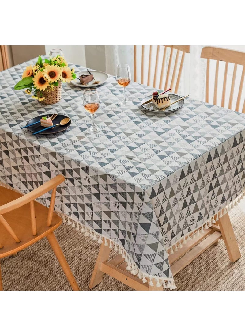 HOUSE OF QUIRK House of Quirk Rectangle Tablecloth Cotton Linen Table Cloth Dust-Proof Table Cover for Kitchen Dinning Tabletop Decoration (140x180cm, White Triangles,Rectangular)  - Image 3