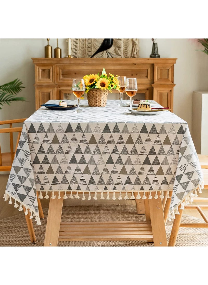 HOUSE OF QUIRK House of Quirk Rectangle Tablecloth Cotton Linen Table Cloth Dust-Proof Table Cover for Kitchen Dinning Tabletop Decoration (140x180cm, White Triangles,Rectangular)  - Image 1