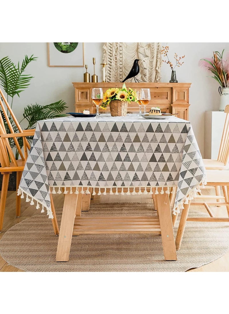 HOUSE OF QUIRK House of Quirk Rectangle Tablecloth Cotton Linen Table Cloth Dust-Proof Table Cover for Kitchen Dinning Tabletop Decoration (140x180cm, White Triangles,Rectangular)  - Image 4