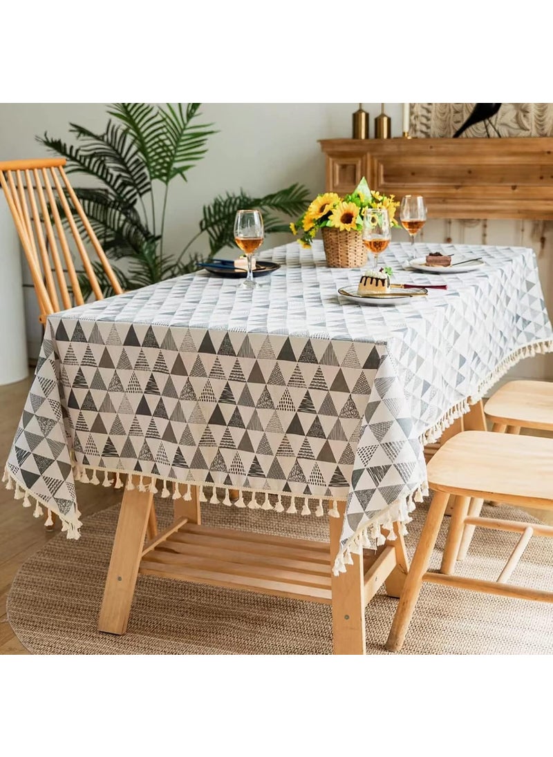 HOUSE OF QUIRK House of Quirk Rectangle Tablecloth Cotton Linen Table Cloth Dust-Proof Table Cover for Kitchen Dinning Tabletop Decoration (140x180cm, White Triangles,Rectangular)  - Image 2