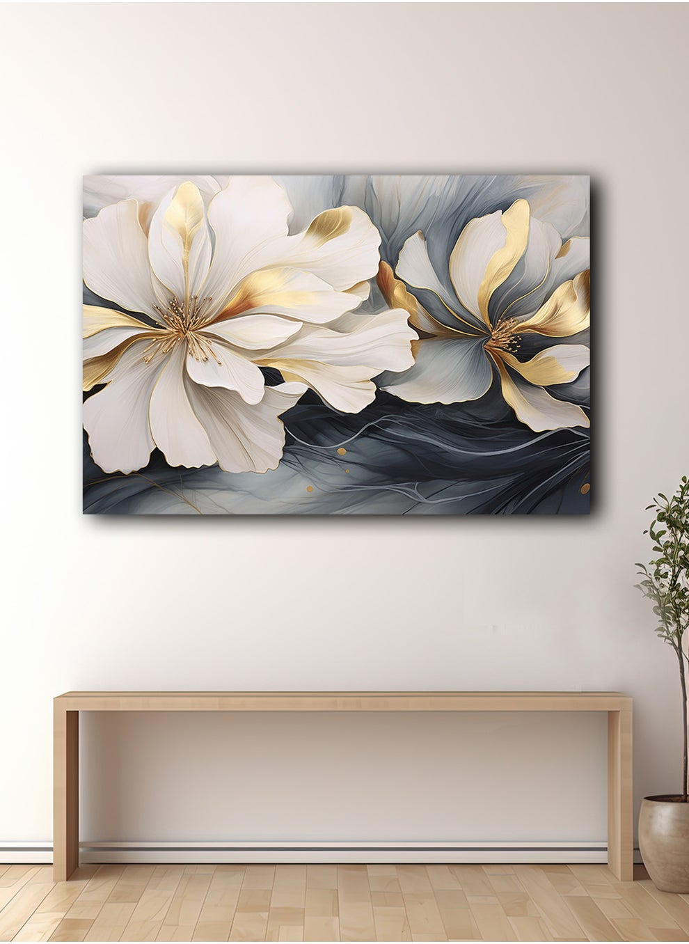 Canvas Wall Art Stretched Over Wooden Frame with Lillies Abstract Oil Painting 