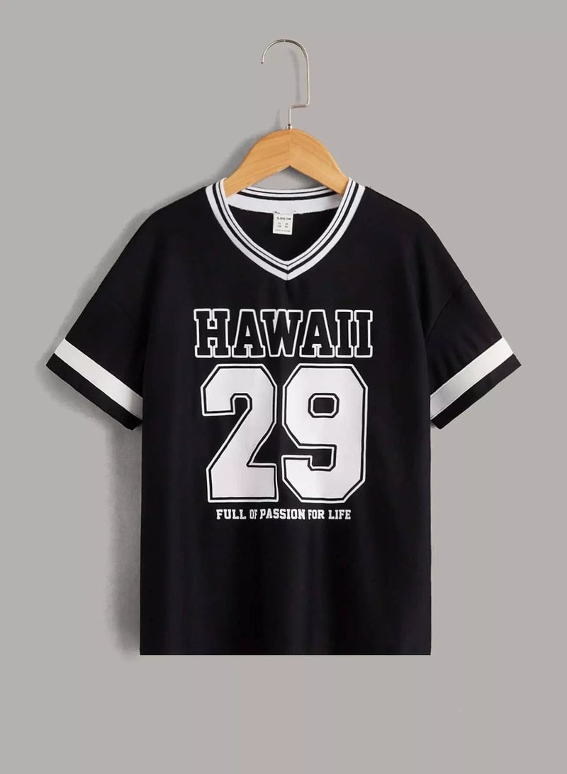 Girls Number and Slogan Print Colorblock Tee  - Image 1