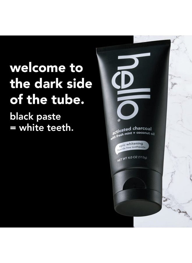 Hello Hello Activated Charcoal Epic Teeth Whitening Fluoride Free Toothpaste and Toothbrush, Fresh Mint and Coconut Oil, Vegan, SLS Free, Gluten Free and Peroxide Free, 4 Ounce (Pack of 2)  - Image 3