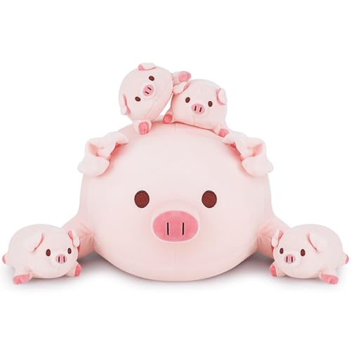 Achwishap 5PCS Pig FamilyPig Stuffed Animal Mommy with 4 Pig Babies PlushCute Pig Plush Pillow Cushion DollKawaii Pig Plush Toy Hugging Pillow for Kids Adults Birthday Gifts16 Pig Family - Image 5