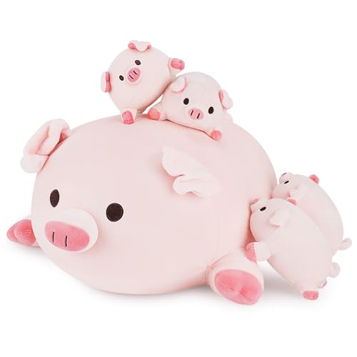 Achwishap 5PCS Pig FamilyPig Stuffed Animal Mommy with 4 Pig Babies PlushCute Pig Plush Pillow Cushion DollKawaii Pig Plush Toy Hugging Pillow for Kids Adults Birthday Gifts16 Pig Family - Image 1