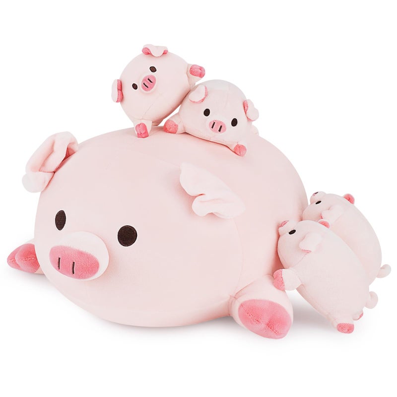 Achwishap 5PCS Pig FamilyPig Stuffed Animal Mommy with 4 Pig Babies PlushCute Pig Plush Pillow Cushion DollKawaii Pig Plush Toy Hugging Pillow for Kids Adults Birthday Gifts16 Pig Family - Image 3