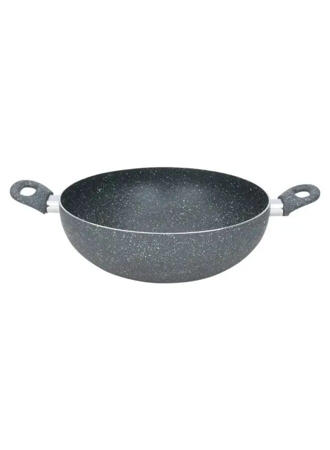 RUOQI Rocky dark gray granite deep frying pan with two hands - Image 1