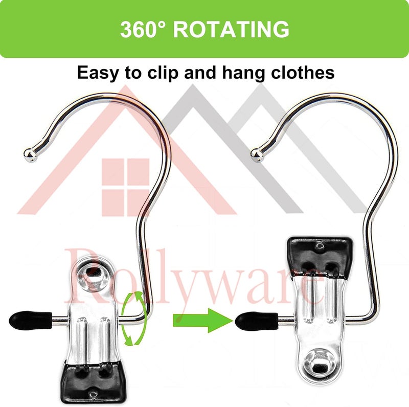 ROLLYWARE Laundry Hooks, Clothes Pins and Hanging Clips - Heavy Duty Clothespins and Hangers for Closet, Travel, Pants, Socks, Handbags (6) - Image 5