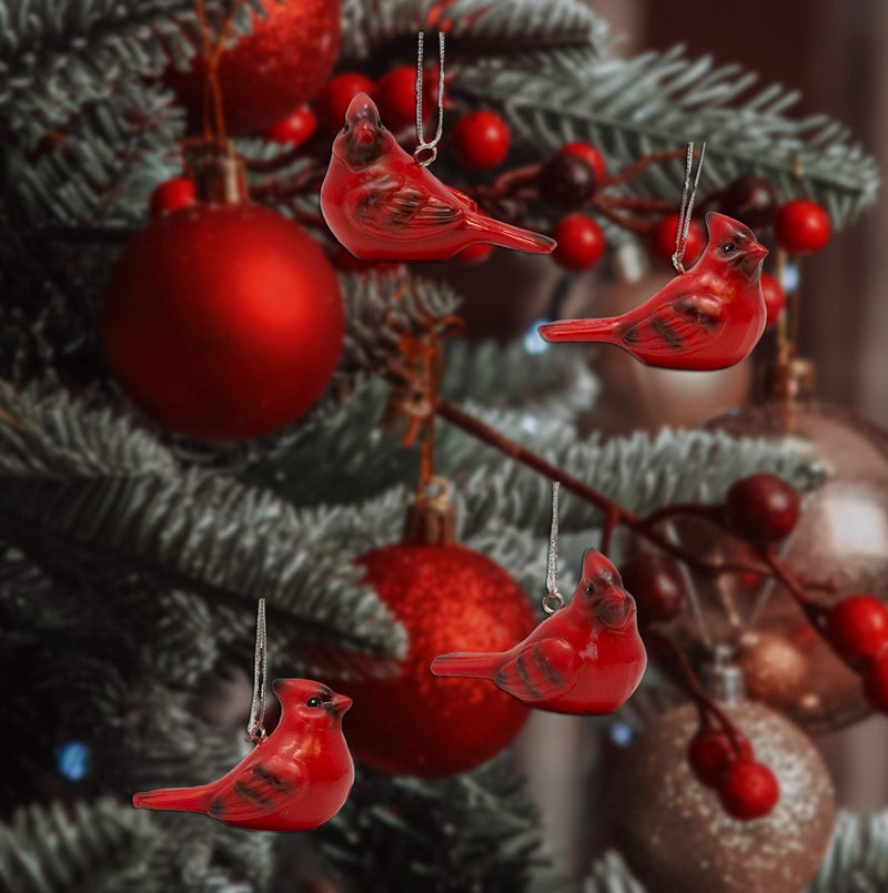 بانبيري ديزاينز بانبيري تصاميم الزخارف الكاردينال عيد الميلاد - مجموعة من 8 الكرادلة المعلقة - أربعة أنماط متنوعة - 3 "" طويلة - زينة عيد الميلاد - Image 3
