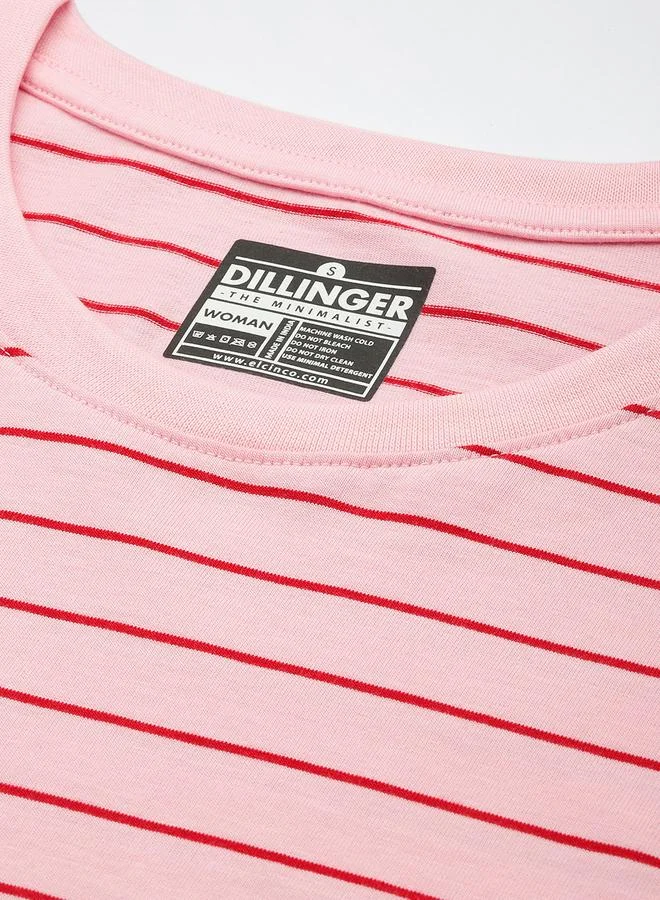 Dillinger Women Pink Striped Yarn Dyed Boxy T-Shirt