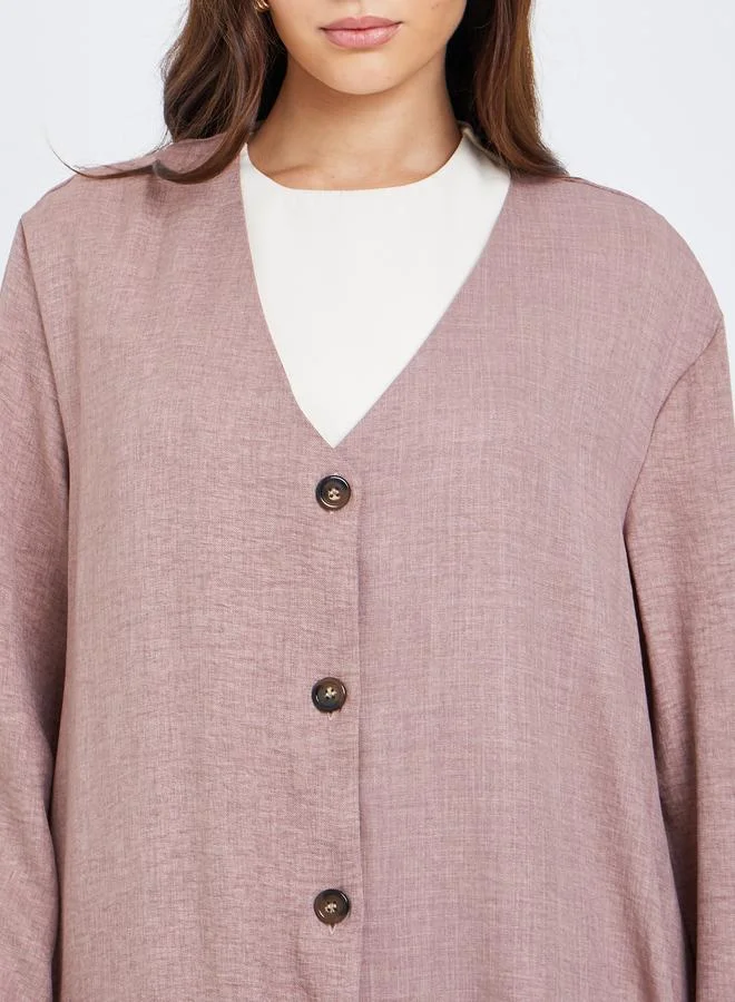 Amirah Amirah Pink Button Detail Jalabiya with Box Pleat