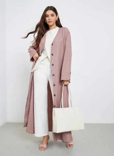 Amirah Amirah Pink Button Detail Jalabiya with Box Pleat