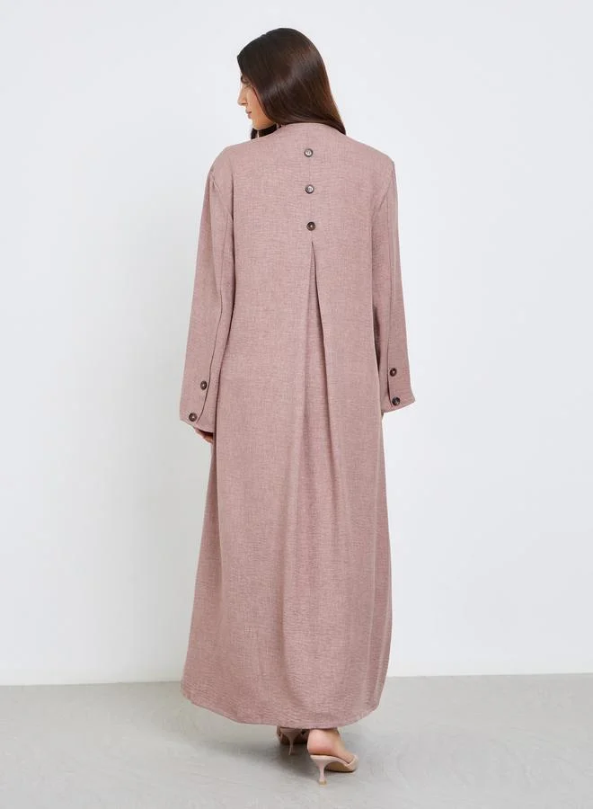 Amirah Amirah Pink Button Detail Jalabiya with Box Pleat
