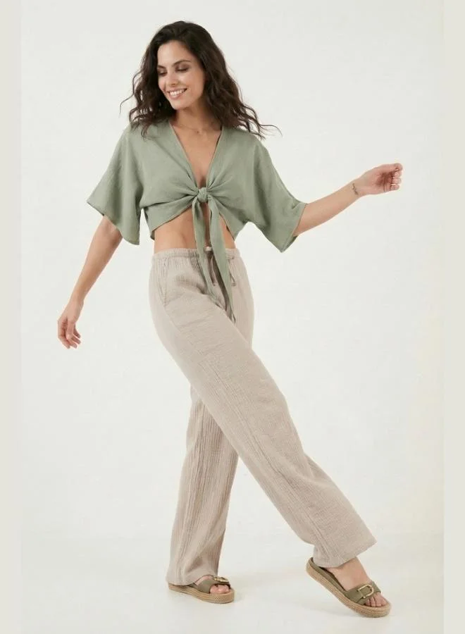 Lela  Lela Cotton Relaxed Fit Wide Leg Muslin Trousers Women's Pants 668YP5502 for Women | Best Price UAE