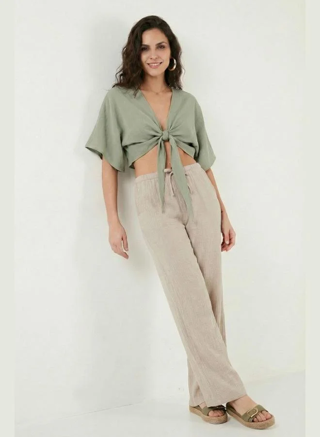 Lela  Lela Cotton Relaxed Fit Wide Leg Muslin Trousers Women's Pants 668YP5502 for Women | Best Price UAE