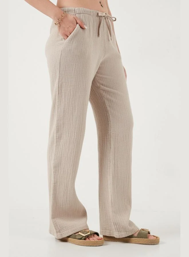 Lela  Lela Cotton Relaxed Fit Wide Leg Muslin Trousers Women's Pants 668YP5502 for Women | Best Price UAE