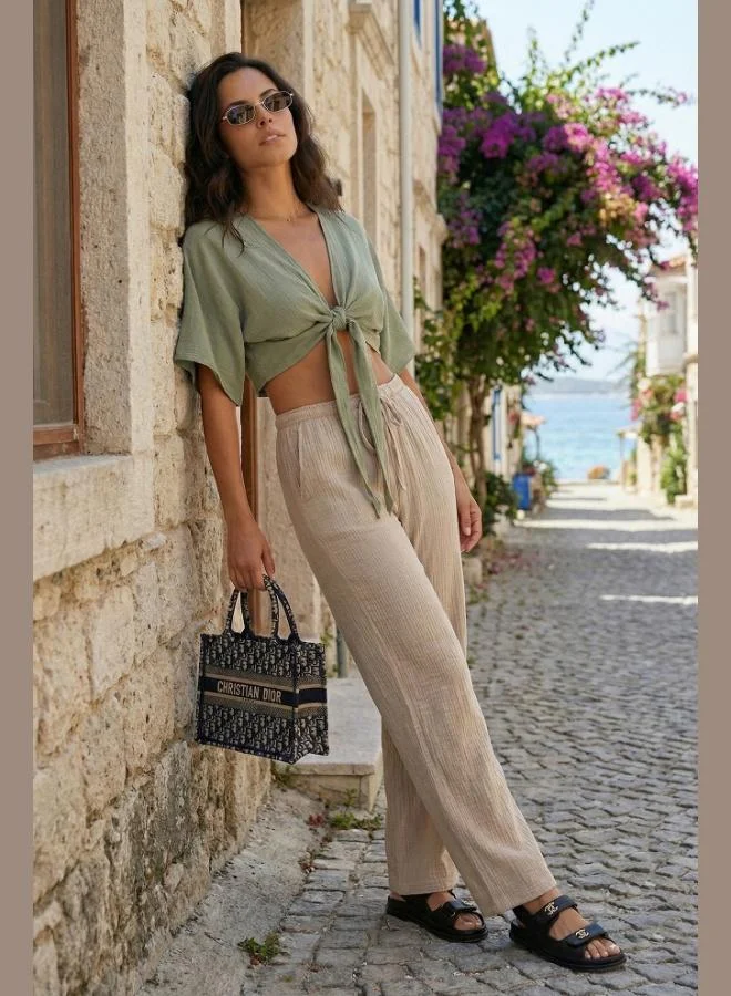 ليلا Lela Cotton Relaxed Fit Wide Leg Muslin Trousers Women's Pants 668YP5502