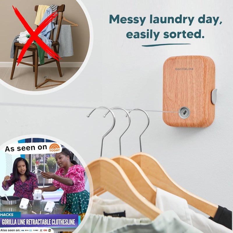 GorillaLine - Retractable Clothesline Indoor Outdoor Clothes Line - Heavy Duty Clothes Drying Laundry Line - Wall Mounted Drying Rack - Air Dry Clothing - Image 3