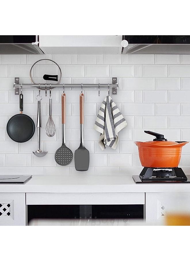 Arabest 2Pcs Wall Mounted Kitchen Utensil Rack, 8 Movable Hooks Stainless Steel Kitchen Hanging Rail, Pot Pan Rack 15.75"(40cm) Hanger Organizer Utensil Holder for Lid Spoons Spatulas Tools Storage  - Image 4