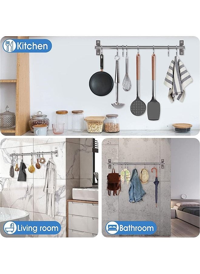 Arabest 2Pcs Wall Mounted Kitchen Utensil Rack, 8 Movable Hooks Stainless Steel Kitchen Hanging Rail, Pot Pan Rack 15.75"(40cm) Hanger Organizer Utensil Holder for Lid Spoons Spatulas Tools Storage  - Image 5