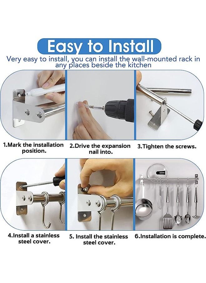 Arabest 2Pcs Wall Mounted Kitchen Utensil Rack, 8 Movable Hooks Stainless Steel Kitchen Hanging Rail, Pot Pan Rack 15.75"(40cm) Hanger Organizer Utensil Holder for Lid Spoons Spatulas Tools Storage  - Image 3