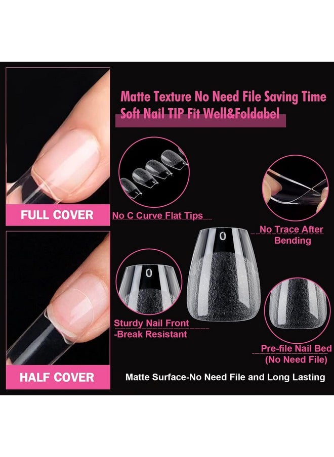 UNA GELLA 504Pcs Extra Short Gel X Nail Tips Coffin Shape - Pre Etched Glue On Fake Nails No C Curve For Women Acrylic Press On Nail Extension Full Cover At Home  - Image 1