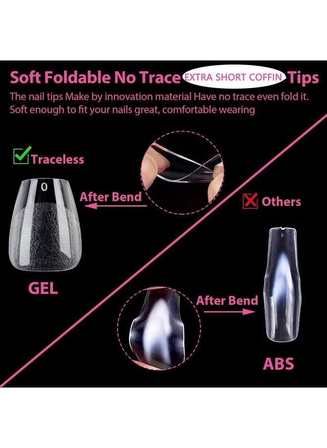 UNA GELLA 504Pcs Extra Short Gel X Nail Tips Coffin Shape - Pre Etched Glue On Fake Nails No C Curve For Women Acrylic Press On Nail Extension Full Cover At Home  - Image 2