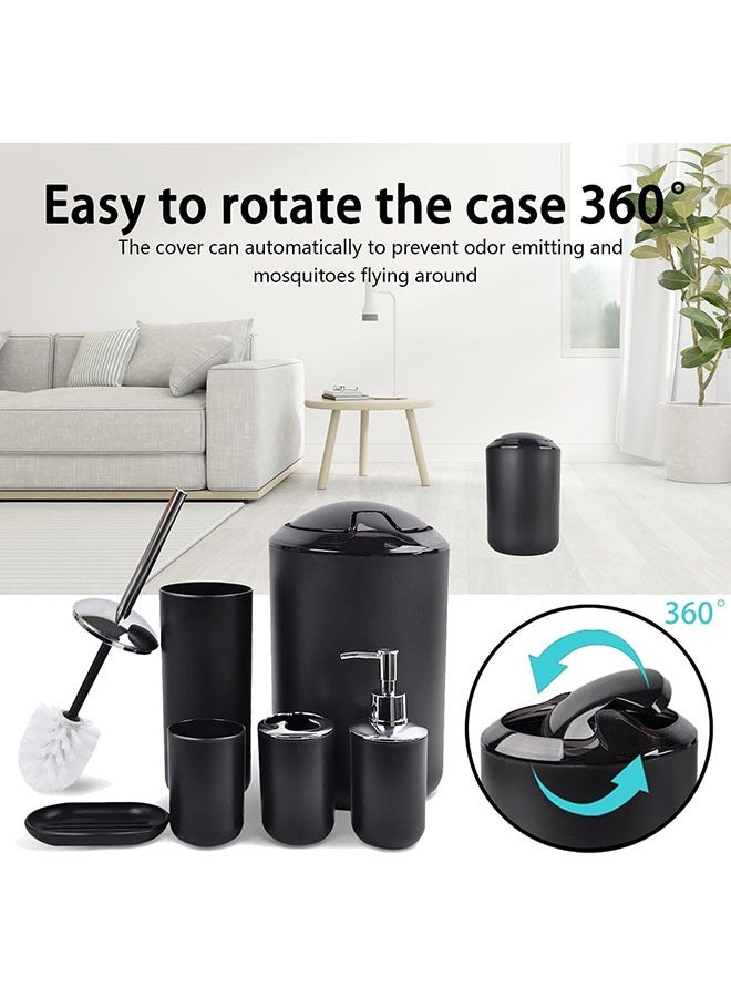 Bathroom Accessories Set,6 Pcs Plastic Gift Set Toothbrush Holder,Mouthwash Cup,Soap Dispenser,Soap Dish,Toilet Brush,Trash Can,Black  - Image 2