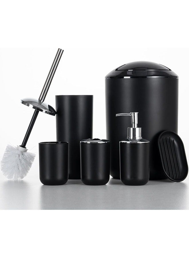 Bathroom Accessories Set,6 Pcs Plastic Gift Set Toothbrush Holder,Mouthwash Cup,Soap Dispenser,Soap Dish,Toilet Brush,Trash Can,Black  - Image 1