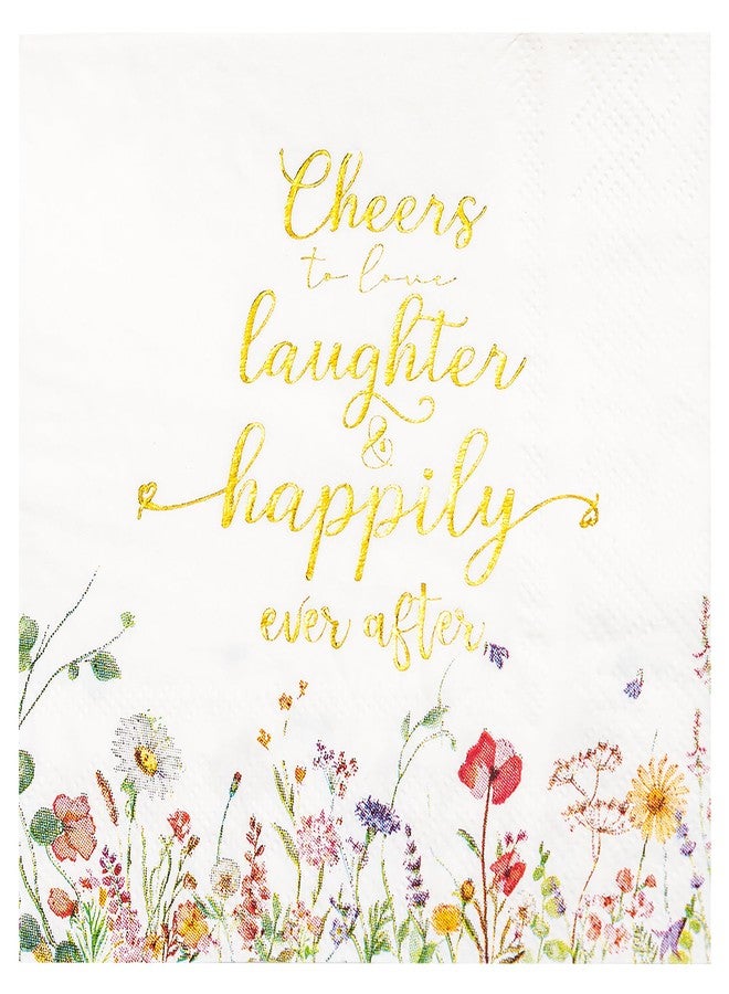 Crisky Floral Bridal Shower Napkins - Gold Foil Cheers To Love Paper Disposable Napkins for Wedding/Engagement/Bridal Shower Party Decoration, 3-Ply, 50 Counts - Image 1