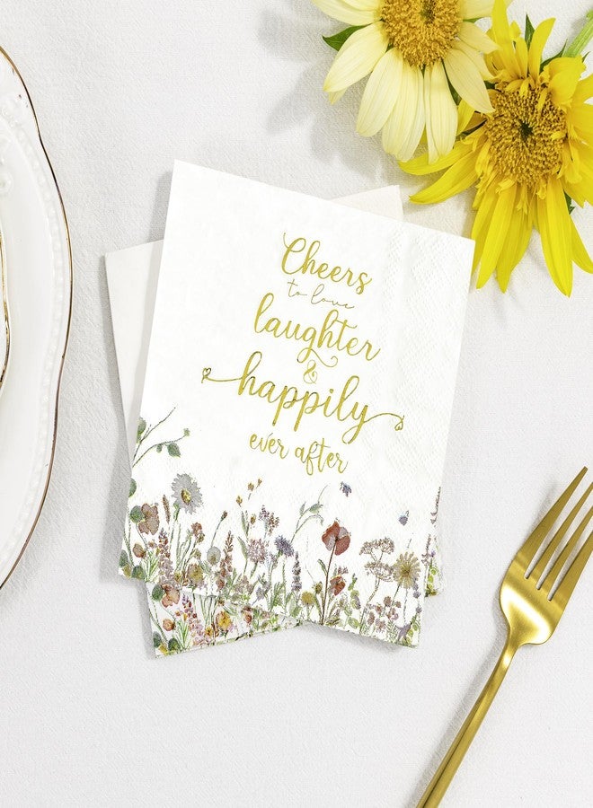 Crisky Floral Bridal Shower Napkins - Gold Foil Cheers To Love Paper Disposable Napkins for Wedding/Engagement/Bridal Shower Party Decoration, 3-Ply, 50 Counts - Image 5