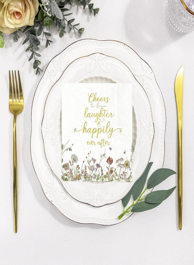 Crisky Floral Bridal Shower Napkins - Gold Foil Cheers To Love Paper Disposable Napkins for Wedding/Engagement/Bridal Shower Party Decoration, 3-Ply, 50 Counts - Image 3