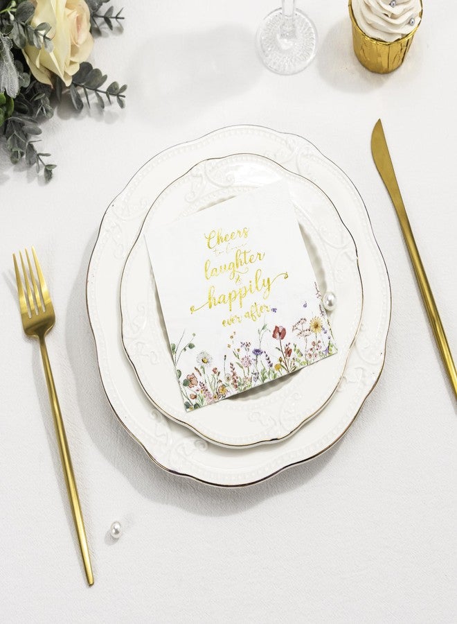 Crisky Floral Bridal Shower Napkins - Gold Foil Cheers To Love Paper Disposable Napkins for Wedding/Engagement/Bridal Shower Party Decoration, 3-Ply, 50 Counts - Image 4
