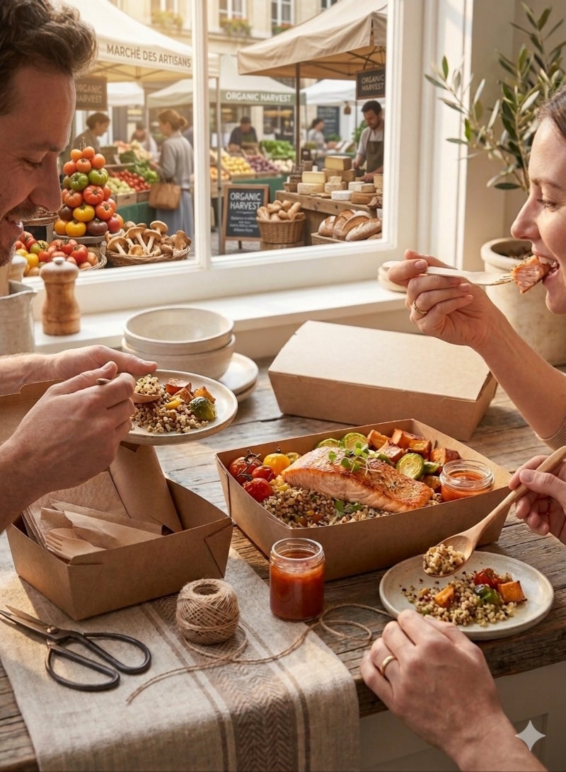 ECOWAY صندوق غداء كرافت متوسط مع نافذة حاوية طعام مصنوعة من ورق الكرافت للوجبات والحلويات، حاوية للوجبات السريعة، قابلة للتخلص، صديقة للبيئة، قابلة للتحلل، صناديق ورقية للمطاعم - عبوة من 25، بني - Image 3