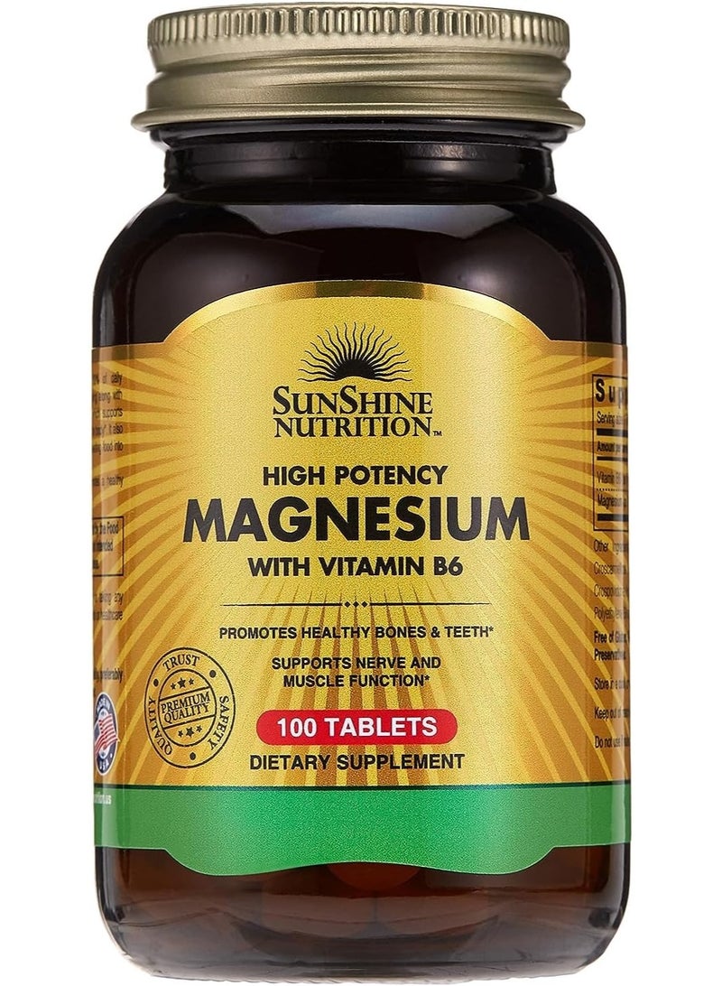سنشاين نيوترشن مكمل غذائي عالي الفعالية من المغنيسيوم مدعم بفيتامين ب6، يعزز صحة الأسنان والعظام، ويدعم وظائف الأعصاب والعضلات، ١٠٠ قرص - Image 1