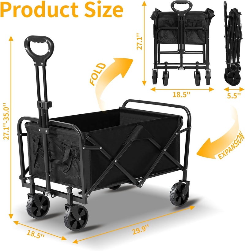 iHomey Collapsible Foldable Wagon, Beach Cart Large Capacity, Heavy Duty Folding Wagon Portable, Collapsible Wagon for Sports, Shopping, Camping (Black, 1 Year Warrant) - Image 2