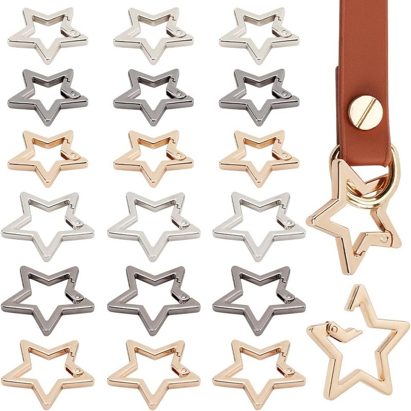 كلاراكو حلقات بوابة زنبركية من سبائك معدنية من كلاركو، 3 ألوان، خطافات مشابك معدنية على شكل نجمة، مشبك زنبركي، مشبك زناد، 18 مم/26 مم، مشابك حلقات مفاتيح زنبركية لسلاسل المفاتيح والحقائب والمجوهرات والحرف اليدوية - Image 1