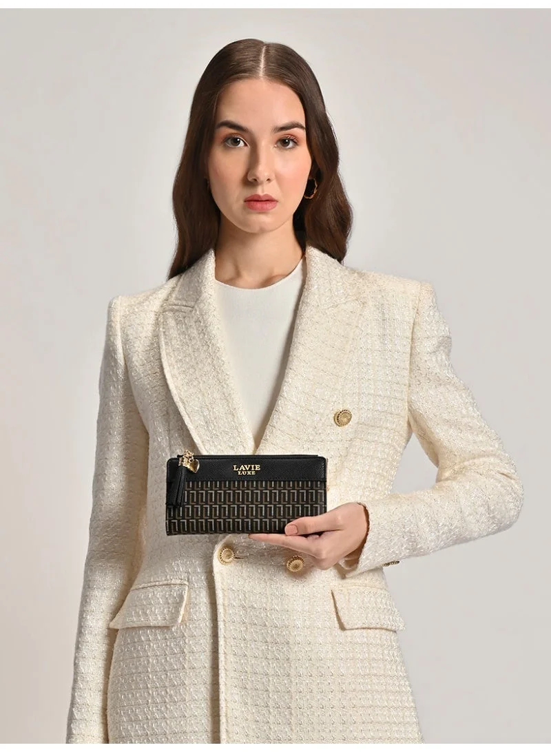 Lavie Luxe Mono Safain25 Women's Bifold Zip Wallet (Black)