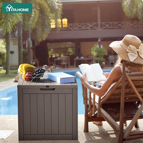YITAHOME 31 Gallon Outdoor Storage Deck Box, Waterproof Resin Package Delivery and Storage Box with Lockable Lid for Patio Furniture Cushions, Pool Accessories, Garden Tools, Taupe - Image 4