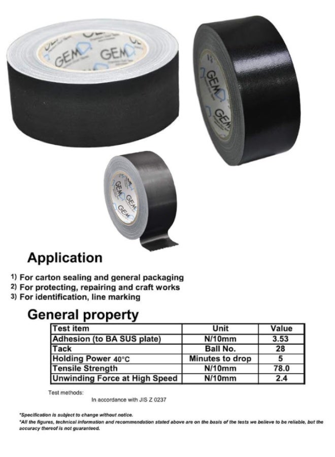 Gem Premium Duct Tape 50mm x 25m Strong Adhesive Black - Image 4