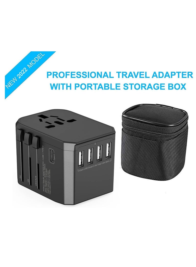 Universal International Travel Power Adapter with 3 USB + 1 Type C Charging Ports, European Adapter, Worldwide AC Outlet Plugs Adapters for Europe, UK, US, AU - Image 2