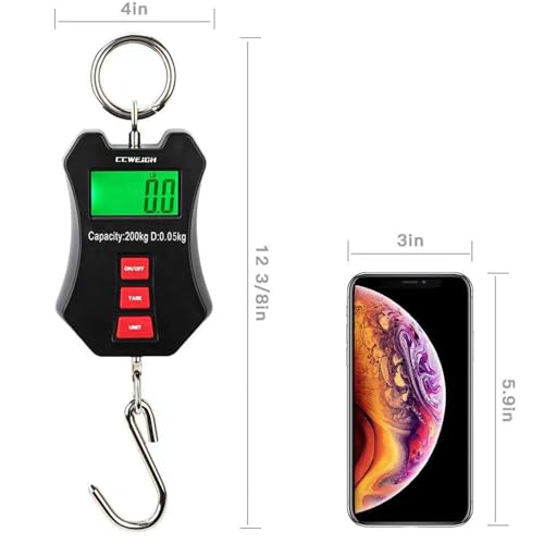 CCWEIGH 440lb/200kg Digital Crane Scale - Compact LCD Handheld Hanging Scale for Garage, Farm, Hunting, Fishing & More(200kg/Black) - Image 3