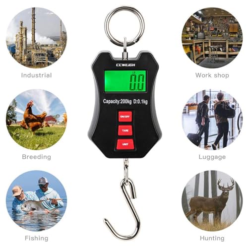 CCWEIGH 440lb/200kg Digital Crane Scale - Compact LCD Handheld Hanging Scale for Garage, Farm, Hunting, Fishing & More(200kg/Black) - Image 5