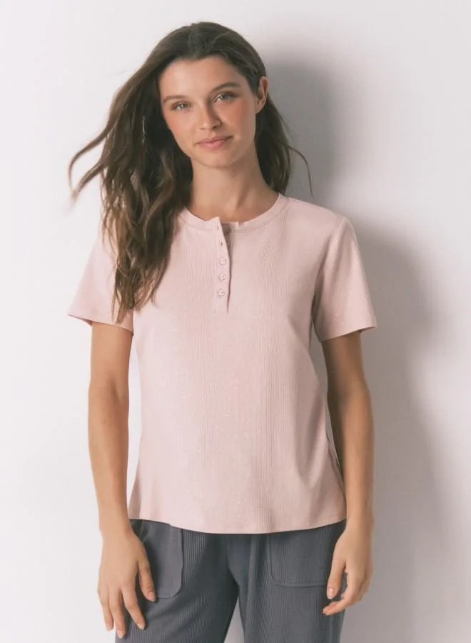 women'secret Pink glitter viscose short sleeve T-shirt